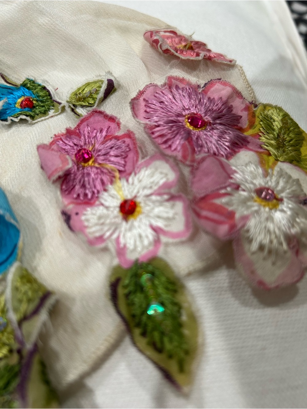 Embroidered Pink Floral Applique Scarf - Women's Accessory